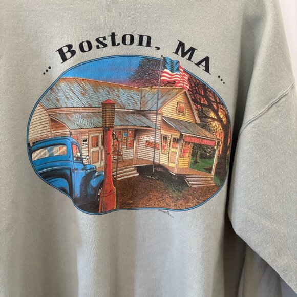 Vintage Boston Crewneck Sweater XL Green Gray Classic Americana 80s Retro USA - Picture 3 of 7